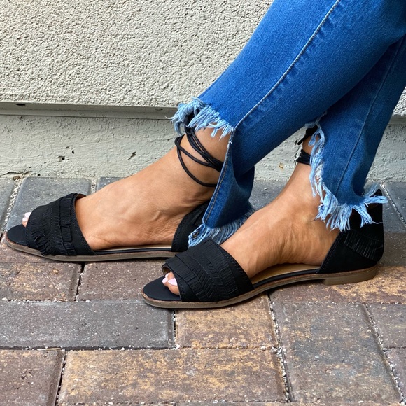 Lucky Brand Shoes - Genuine Leather Ankle Wrap Fringe Peep Toe Sandal